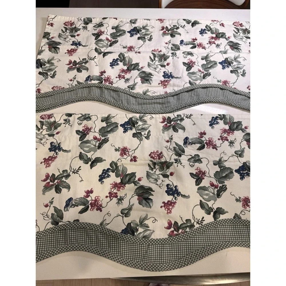 Waverly Orchard Trail 2 Scalloped Valances 74x15 Curtains Grapes Green Gingham